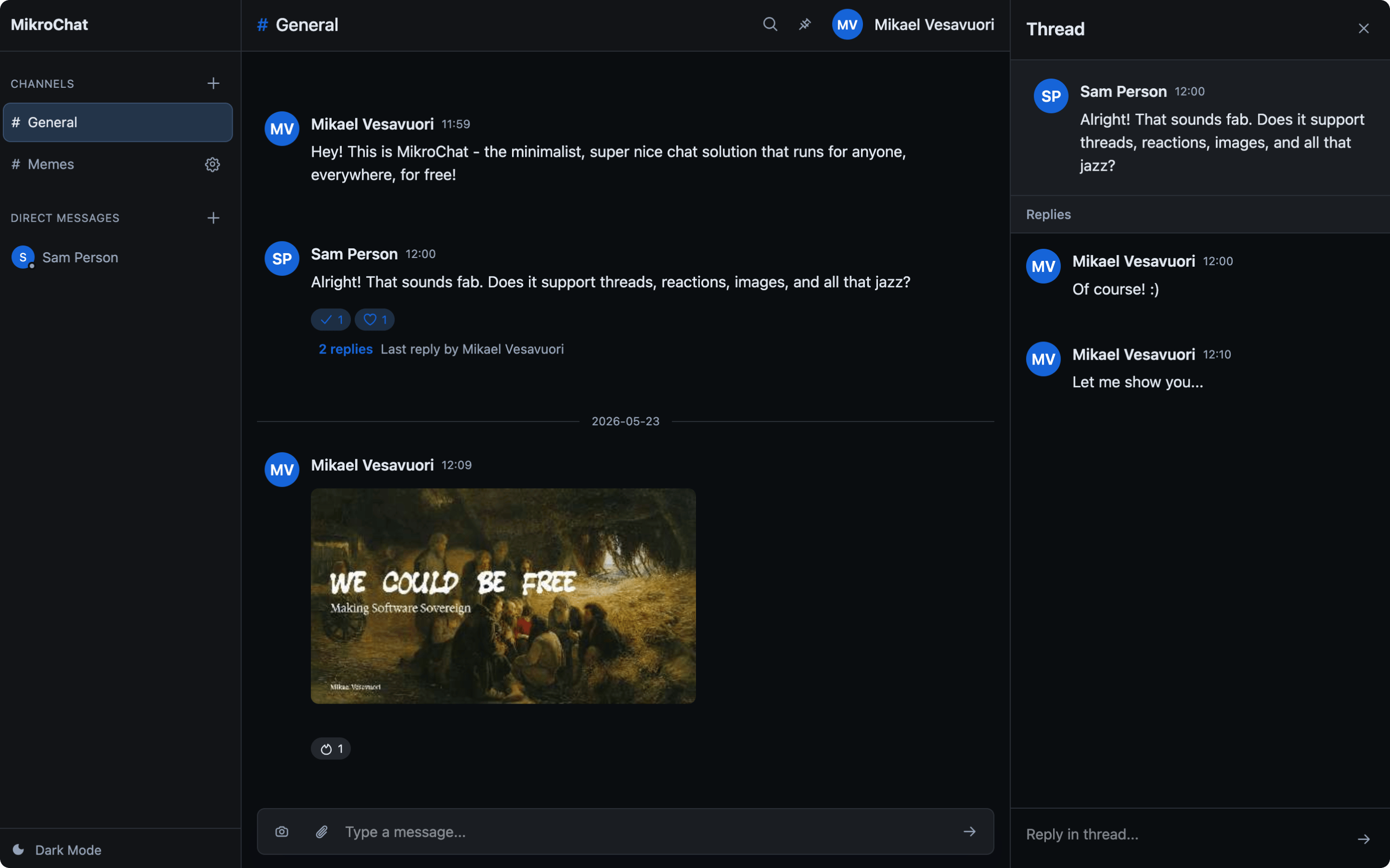 MikroChat interface screenshot